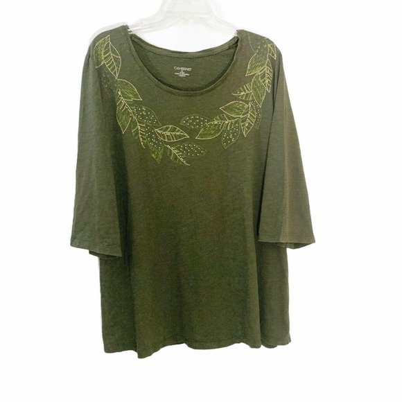 Catherines Tops - Catherines Green Crew Neck Leaf Print T-Shirt